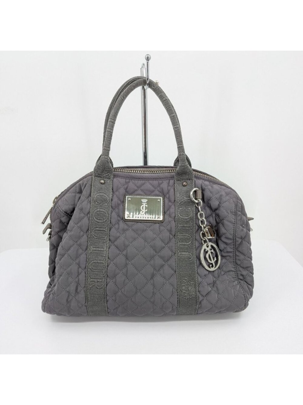 Vtg Y2K Juicy Couture Nylon Quilted Puffer Satchel Handbag With‎ Logo Gem Charm